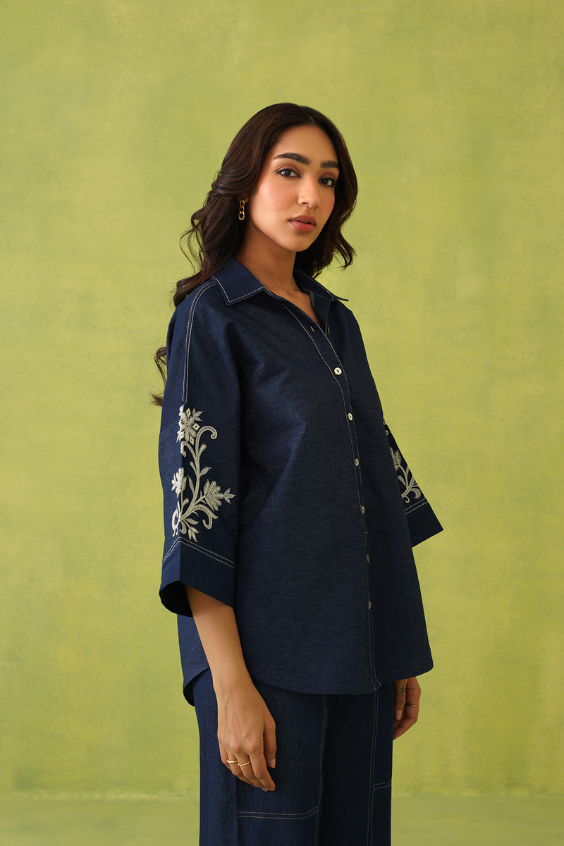 Noor Denim Embroidered Coord Set