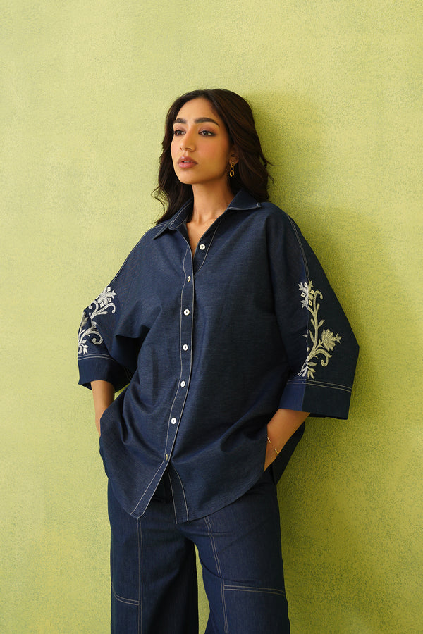 Noor Denim Embroidered Top