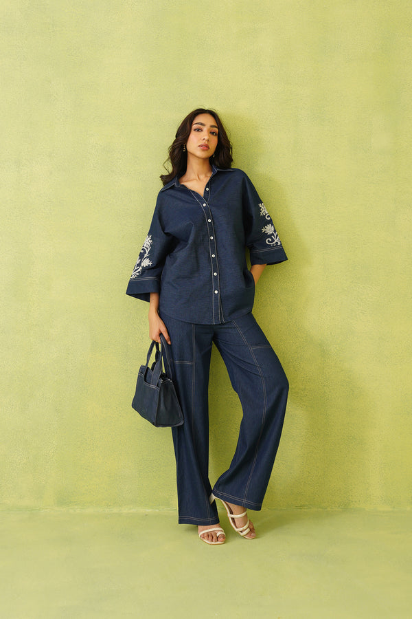 Noor Denim Embroidered Coord Set