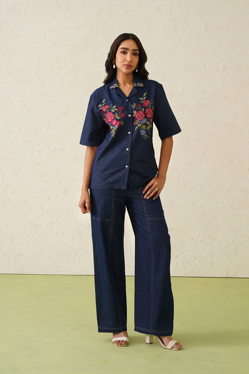 Indigo Bloom Denim Set- Inchingindia