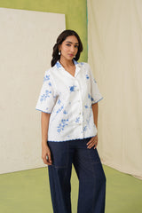 Linen Embroidered Top With Denim Pant- Inchingindia