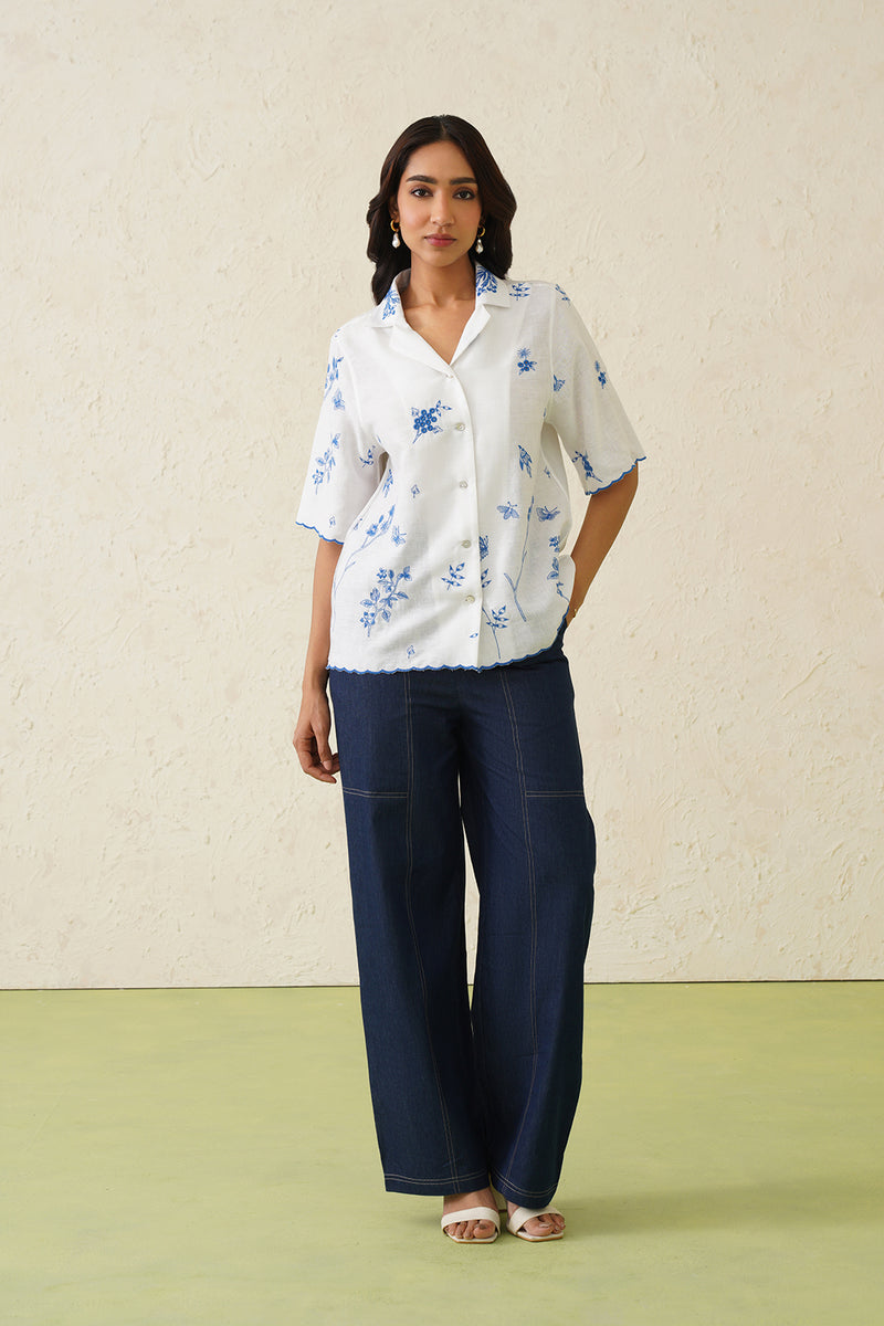 Linen Embroidered Top With Denim Pant- Inchingindia