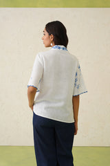 White Linen Printed Top