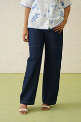 Linen Embroidered Top With Denim Pant