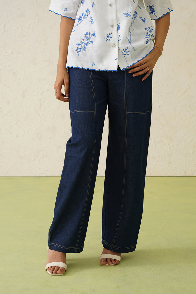 White Linen Printed Top