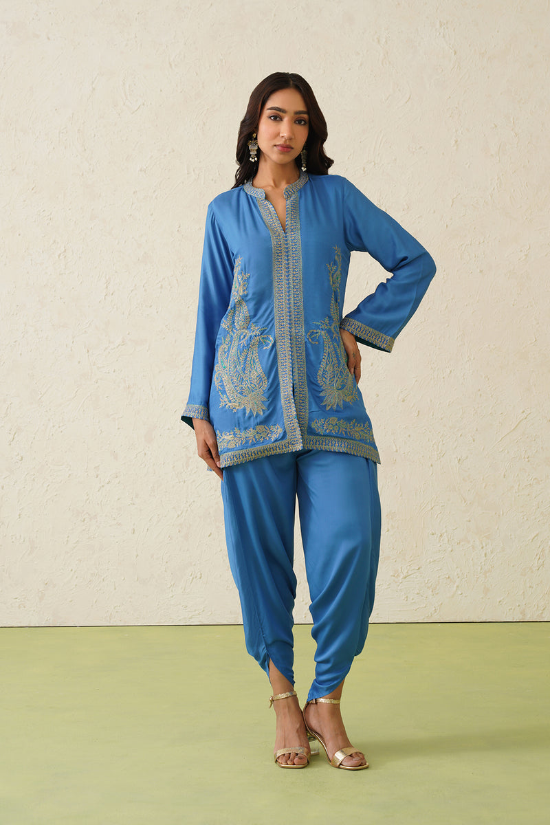 Cobalt Paisley Dhoti Set- Inchingindia