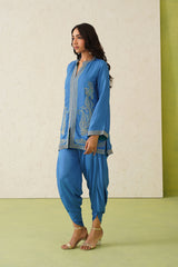 Cobalt Paisley Dhoti Set