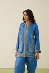 Cobalt Paisley Dhoti Set