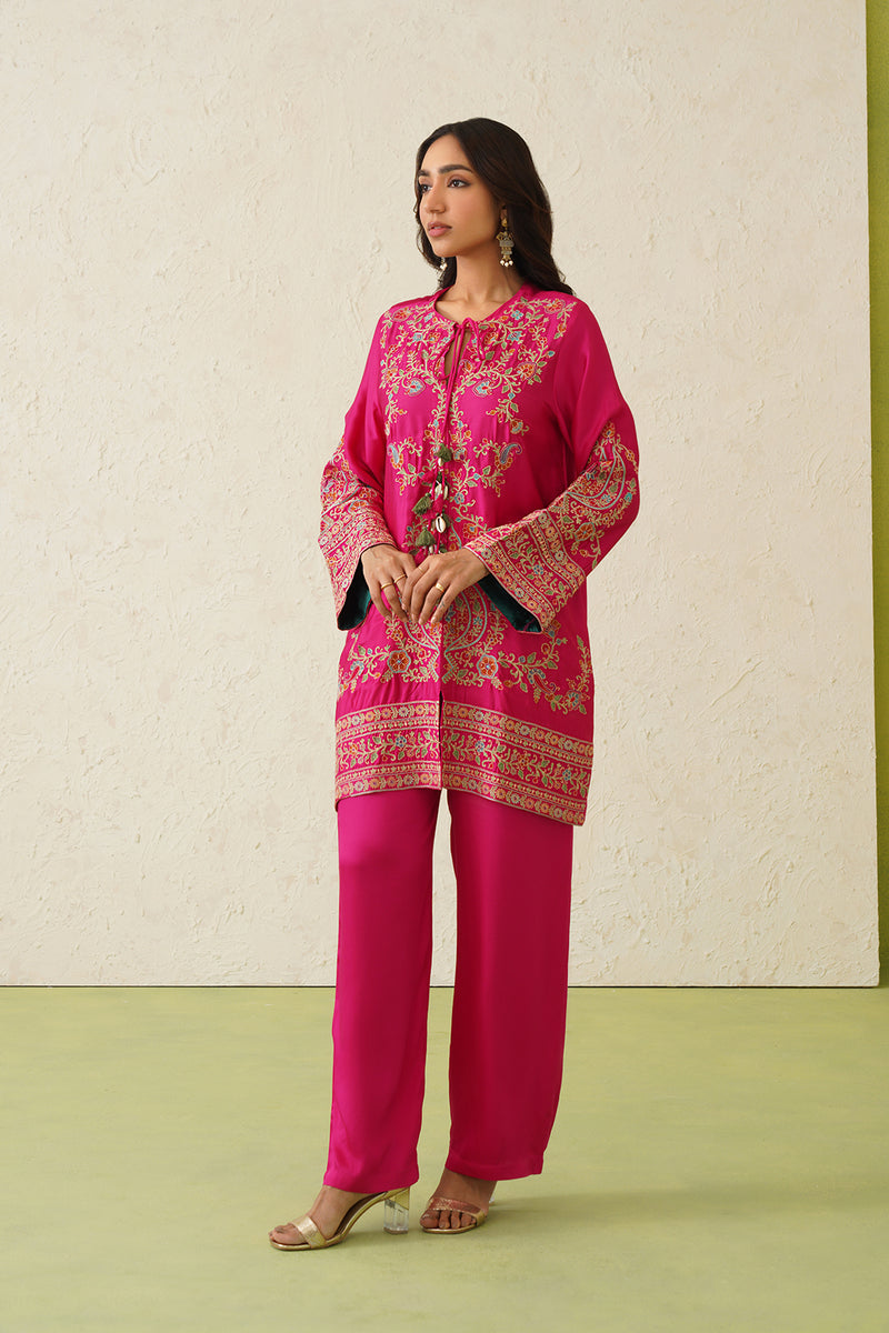 Noor Hot Pink Fusion Embroidered Set- Inchingindia