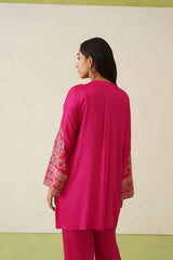 Noor Hot Pink Fusion Embroidered Set- Inchingindia