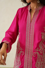 Hot Pink Paisley Embroidered Dhoti Set