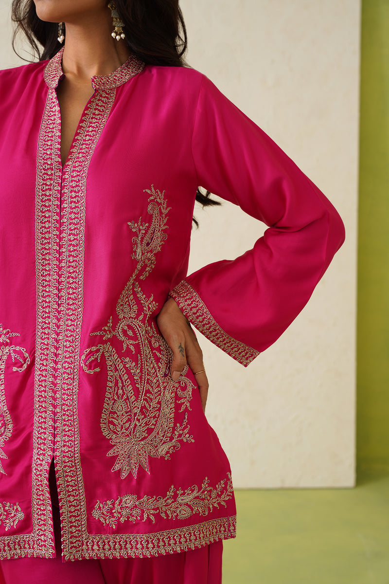 Hot Pink Paisley Embroidered Dhoti Set