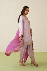 Noor Pink Embroidered Set with Organza Dupatta