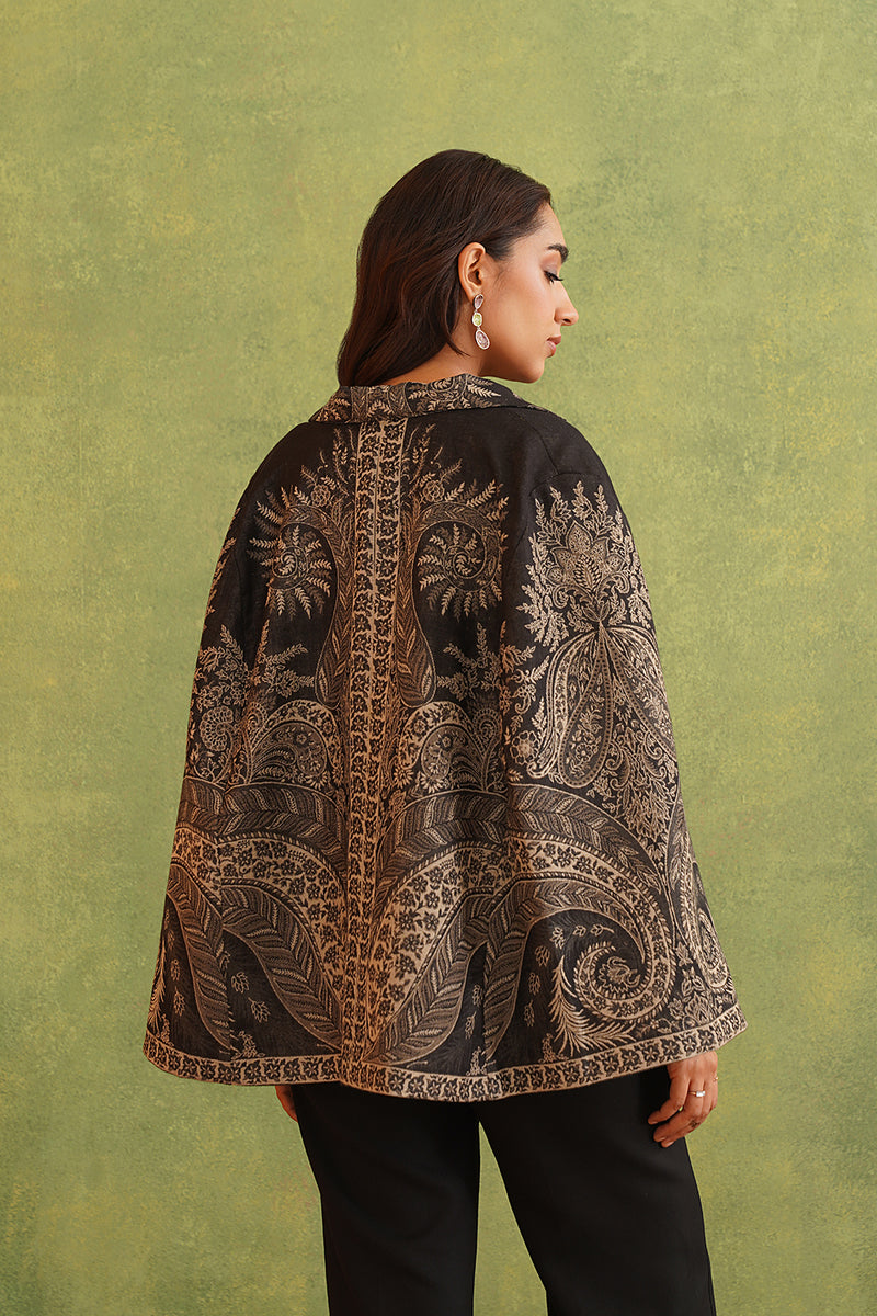 Charcoal Black Paisley Open Cape