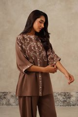 brown paisley embroidered set