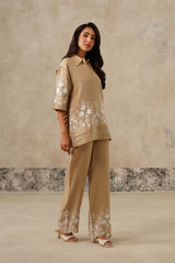 side view Naaz Beige Embroidered Co-ord Set