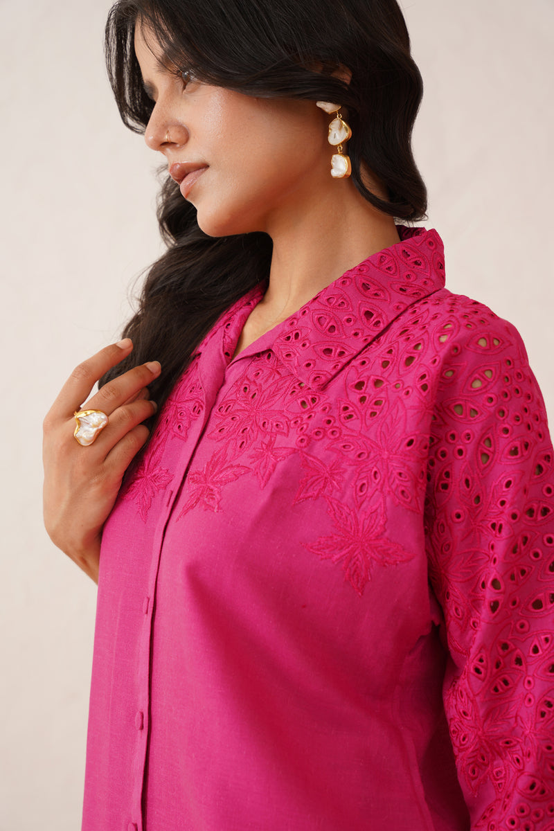 Hot Pink Cutwork Co-ord Set Online India 