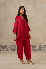 side view, Naaz Rani Pink Cutwork Embroidered Co-ord Set