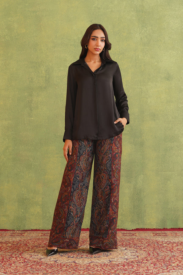 Black Paisley Woven Pant for women-Inching India