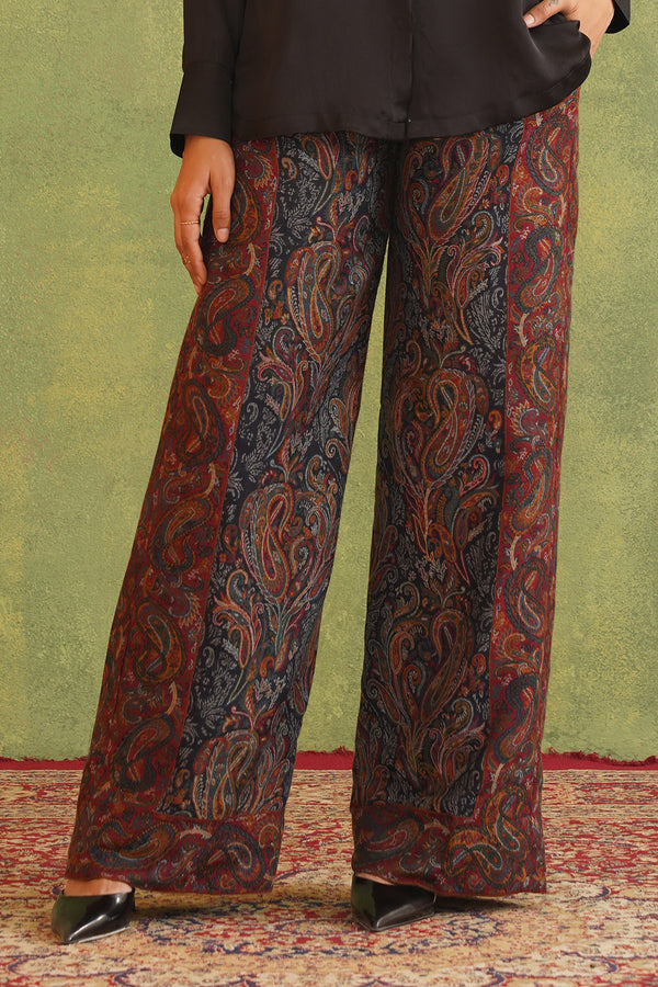 Black Paisley Woven Pant for women-Inching India