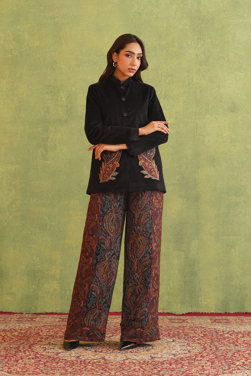 Black Corduroy Patchwork Top with Paisley Woven Pant