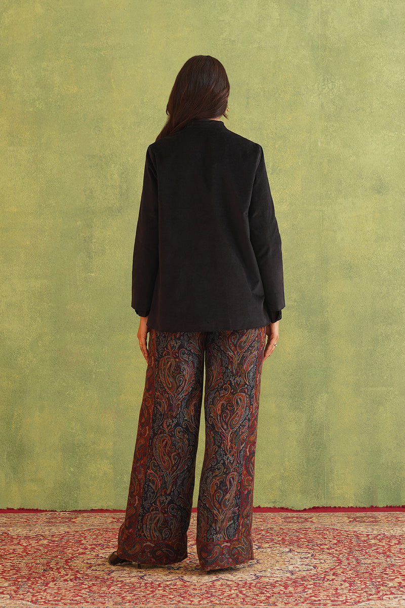 Black Corduroy Patchwork Top with Paisley Woven Pant