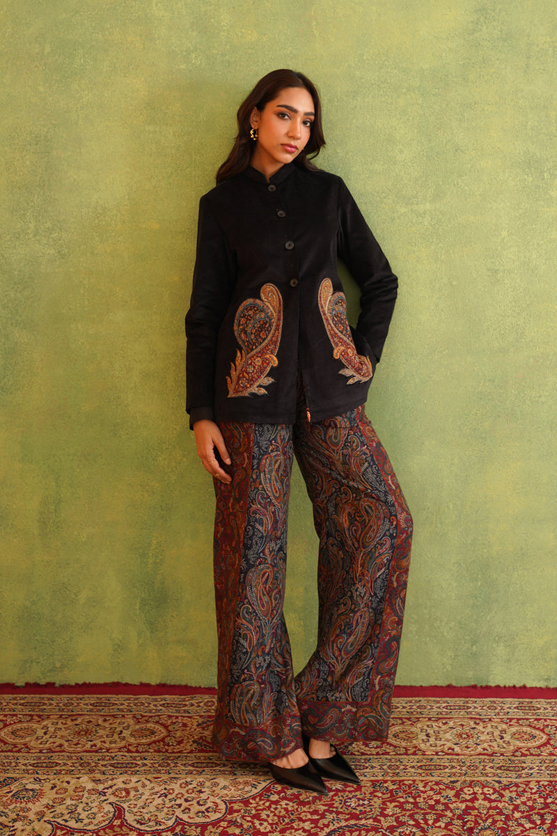 Black Corduroy Patchwork Top with Paisley Woven Pant