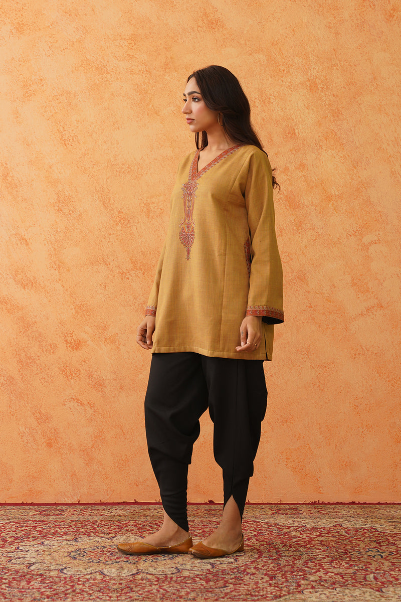 Safar Mustard Wool Firan Dhoti Set