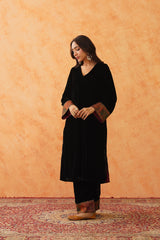 Black Velvet Suit with Woven Dupatta