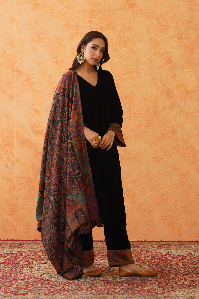 Black Velvet Suit with Woven Dupatta