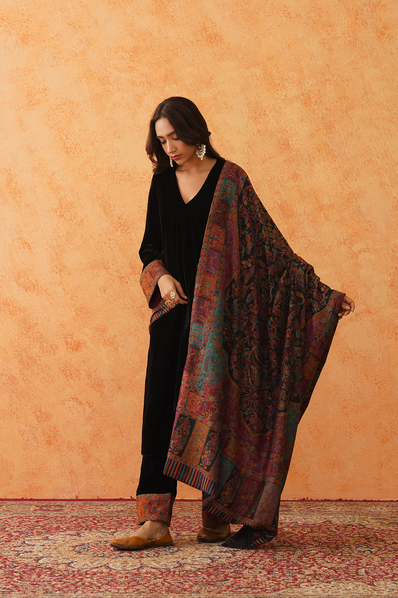 Black Velvet Suit with Woven Dupatta