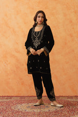 Black Velvet Embroidered Suit with Teal Contrast Dupatta