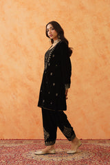 Black Velvet Embroidered Suit with Teal Contrast Dupatta