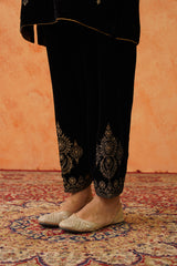 Black Velvet Embroidered Suit with Teal Contrast Dupatta- Inching India