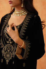 Black Velvet Embroidered Suit with Teal Contrast Dupatta