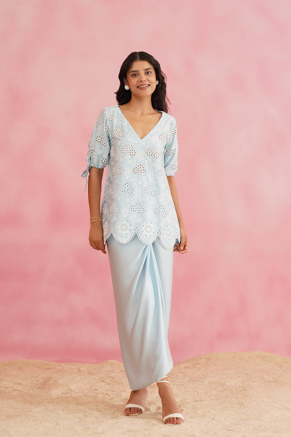 Light Blue Embroidered Skirt Set