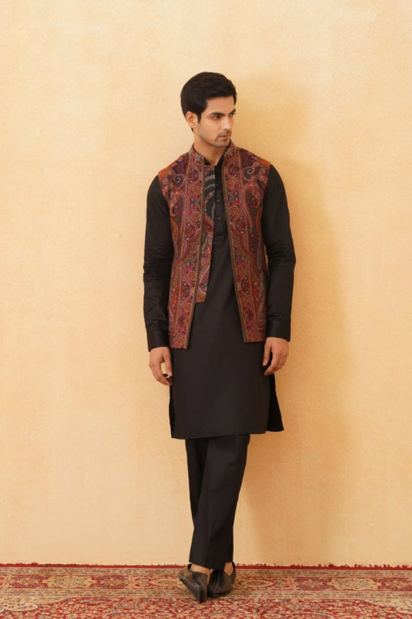 Paisley Black Nehru Jacket with Kurta pant Set