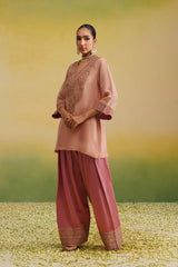 silk farshi set, tissue kurta, zardozi embroidery, zari work, pink farshi set, farshi salwar
