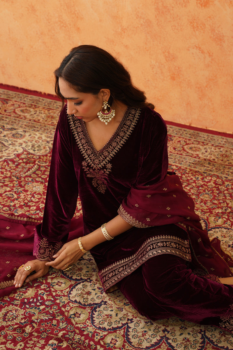  Safar Beautiful Wine Velvet Suit With Dupatta-Inching India