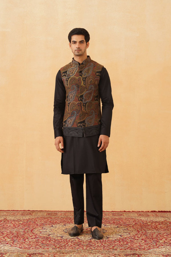 Tan Black Nehru Jacket with Kurta & Pant Set