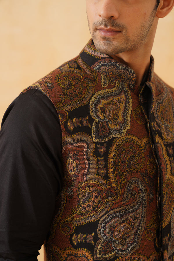 Tan Black Nehru Jacket with Kurta & Pant Set