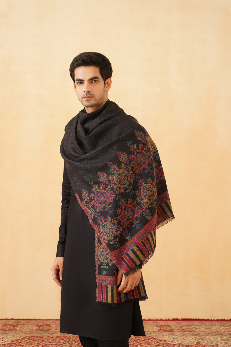 Black Classic Motif Shawl for Men- Inchingindia