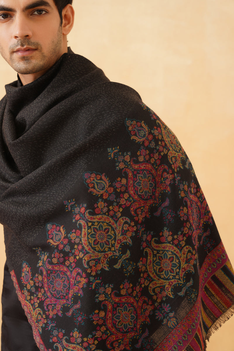 Black Classic Motif Shawl for Men- Inchingindia