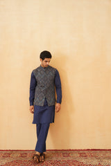 Blue Embroidered Paisley Jacket with Kurta & Pant- Inchingindia