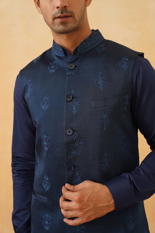 Blue Nehru Jacket and kurta with straight pants