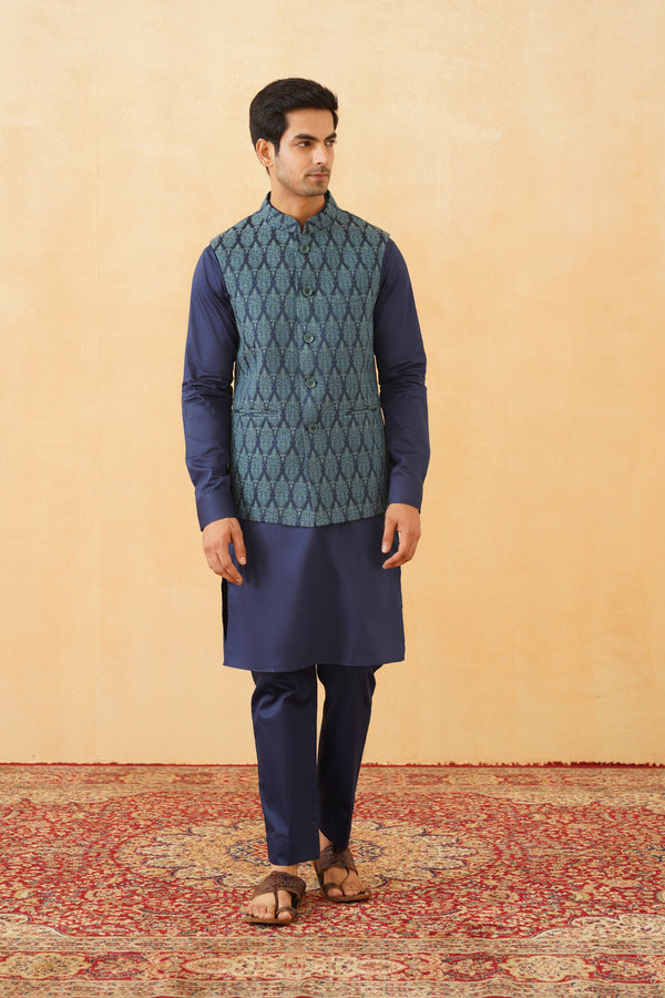 Blue Classic kurta pajama with Nehru jacket