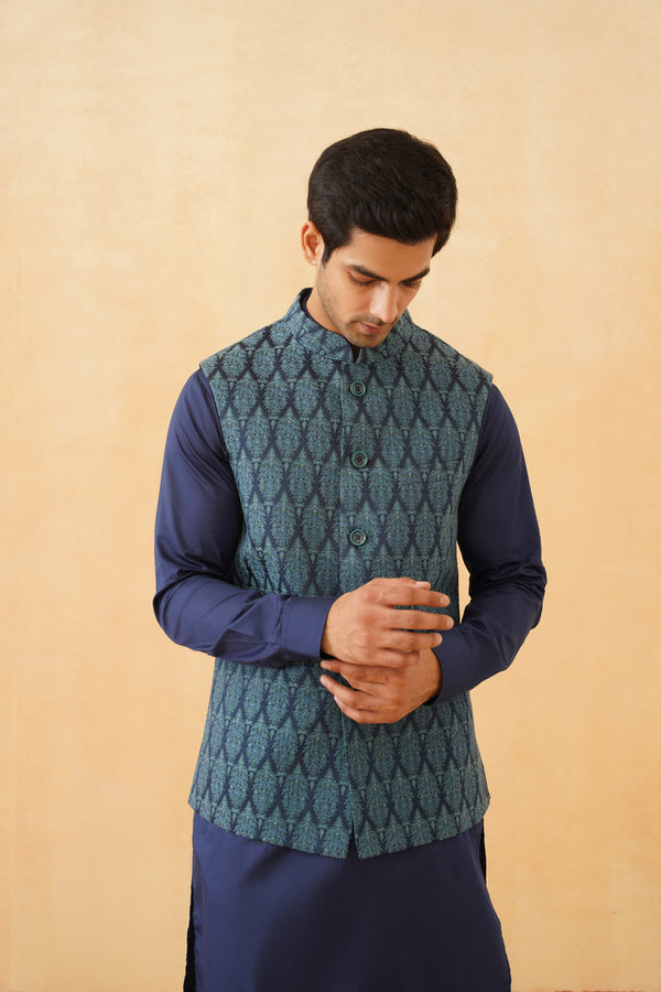 Blue Classic kurta pajama with Nehru jacket