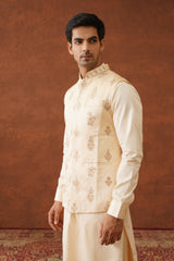 Cream Embroidered Self Jacket with Kurta & Pant- Inchingindia