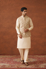 Cream Embroidered Paisley Jacket with Kurta & Pant- Inchingindia