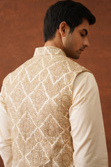 Cream Embroidered Paisley Jacket with Kurta & Pant- Inchingindia